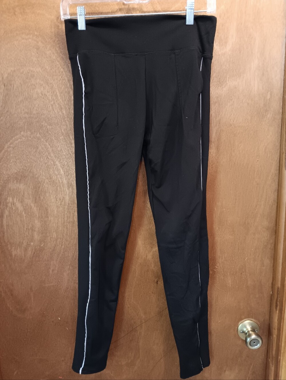 Shosho Black Leggings with White Side Piping